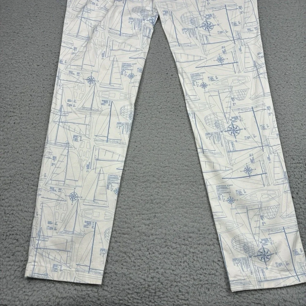 Vineyard Vines Breaker Pants Men's 32x32 White Nautical Print Straight Leg NWT